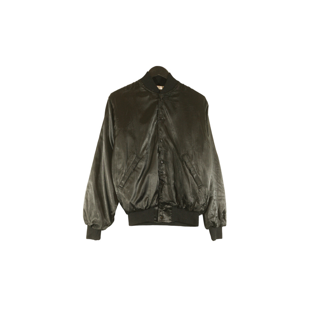 Vintage Birdie By Richard A. Leslie Black Satin Bomber Jacket Unisex Small FLAWS
